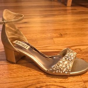 Gold low-heel dress sandals